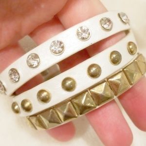 White rhinestone gold leather wrap bracelet